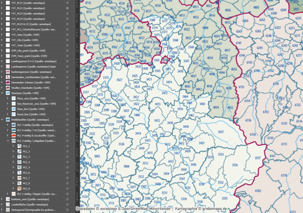 Schweiz Vektorkarte Postleitzahlen PLZ-1-2-3-4-6 Kantone Gemeinden, Postleitzahlen-Karte Schweiz, Karte PLZ Schweiz, PLZ-Karte Schweiz, Karte Postleitzahlen Schweiz, Landkarte PLZ Schweiz, Vektorkarte PLZ Schweiz, vector map, ai, download, editierbar