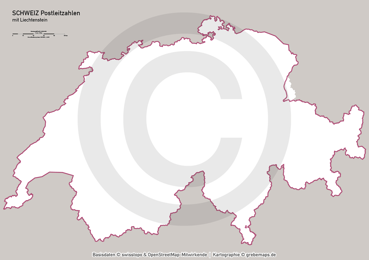 Schweiz Vektorkarte Postleitzahlen PLZ-1-4 Kantone (2021) [Digital] – Bild 17