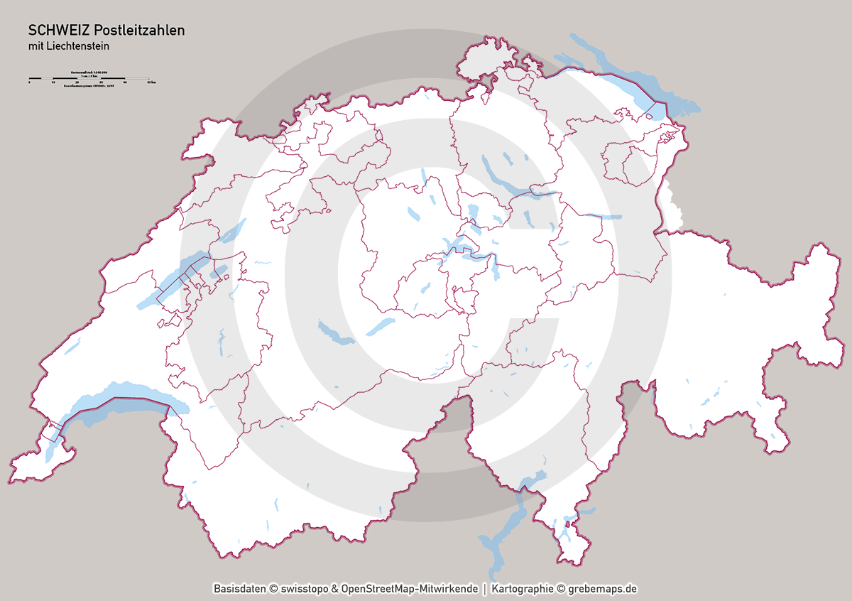 Schweiz Vektorkarte Postleitzahlen PLZ-1-4 Kantone (2021) [Digital] – Bild 13
