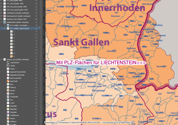 Schweiz Vektorkarte Postleitzahlen PLZ-1-4 Kantone, Karte Postleitzahlen Schweiz Vektor, vector map switzerland, Karte PLZ Schweiz, PLZ-Karte Schweiz, AI, download, editierbar, Illustrator, PLZ-Karte Schweiz AI für Illustrator