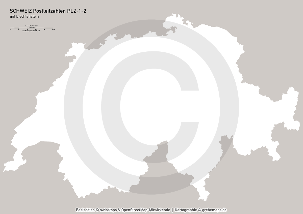 Schweiz Vektorkarte Postleitzahlen PLZ-1-2 Kantone (2021) [Digital] – Bild 6