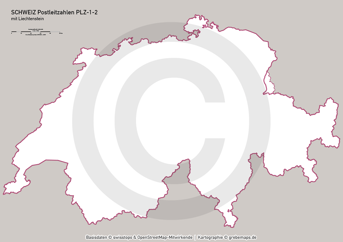 Schweiz Vektorkarte Postleitzahlen PLZ-1-2 Kantone (2021) [Digital] – Bild 7