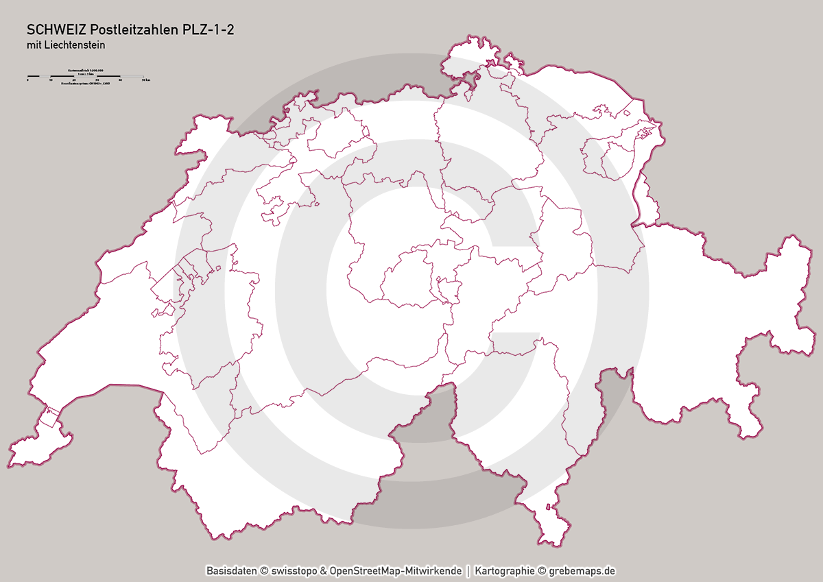Schweiz Vektorkarte Postleitzahlen PLZ-1-2 Kantone (2021) [Digital] – Bild 8