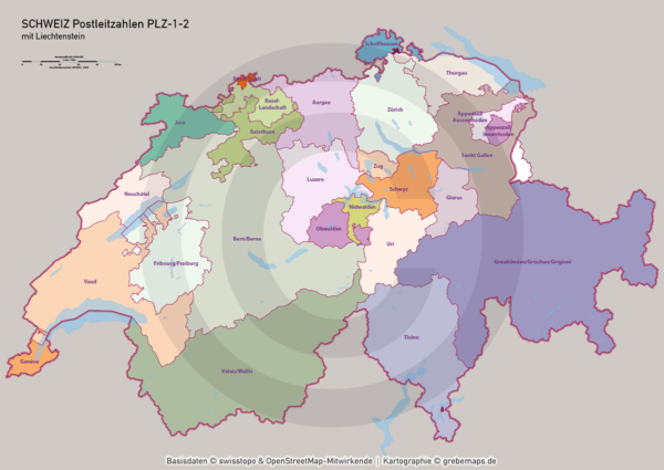 Schweiz Vektorkarte Postleitzahlen PLZ-1-2 Kantone, Karte Schweiz PLZ, vector map switzerland plz-2, Vektorkarte Schweiz PLZ Illustrator, Postleitzahlenkarte Schweiz 2-stellig, AI, download, editierbar