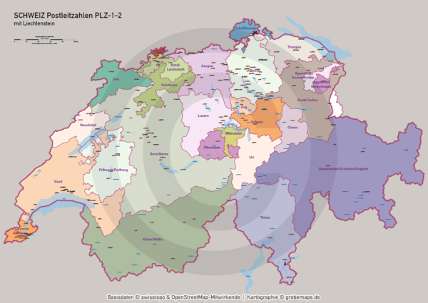 Schweiz Vektorkarte Postleitzahlen PLZ-1-2 Kantone, Karte Schweiz PLZ, vector map switzerland plz-2, Vektorkarte Schweiz PLZ Illustrator, Postleitzahlenkarte Schweiz 2-stellig, AI, download, editierbar