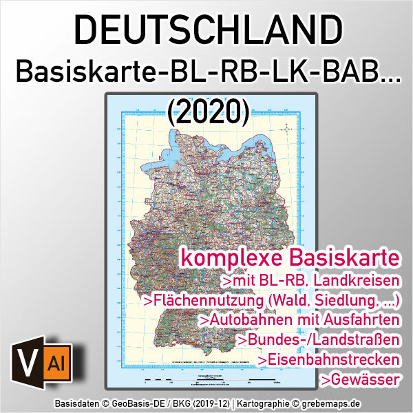 Deutschland Basiskarte Vektorkarte Bundesländer Regierungsbezirke Landkreise Autobahnen, Vektorkarte Deutschland Landkreise, AI-Datei, Illustrator, download, edtierbar, Vektorgrafik, Landkarte Deutschland Landkreise