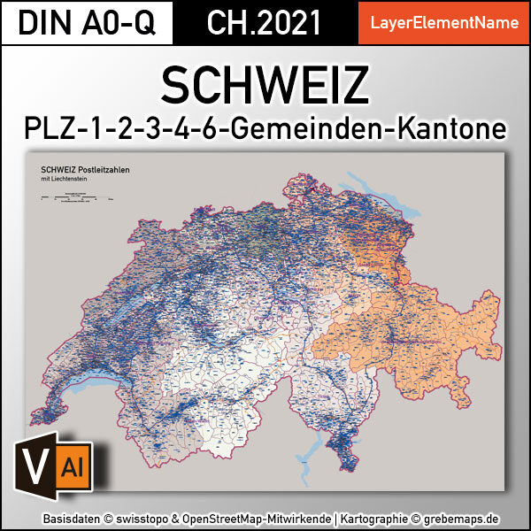 Schweiz Vektorkarte Postleitzahlen PLZ-1-2-3-4-6 Kantone Gemeinden, Postleitzahlen-Karte Schweiz, Karte PLZ Schweiz, PLZ-Karte Schweiz, Karte Postleitzahlen Schweiz, Landkarte PLZ Schweiz, Vektorkarte PLZ Schweiz, vector map, ai, download, editierbar