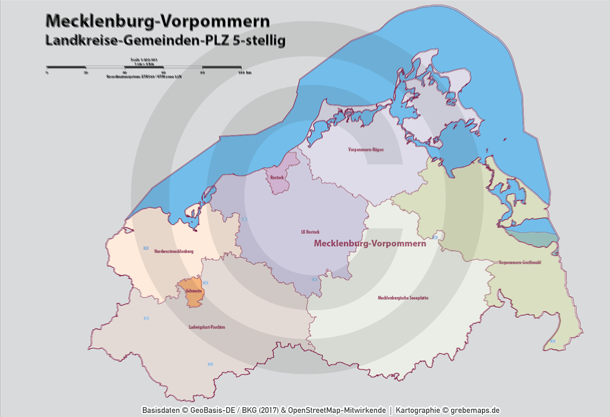Mecklenburg-Vorpommern Vektorkarte Landkreise Gemeinden Postleitzahlen PLZ-5 (2020/21) [Digital] – Bild 10
