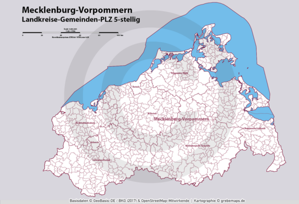 Mecklenburg-Vorpommern Vektorkarte Landkreise Gemeinden Postleitzahlen PLZ-5, Landkarte Mecklenburg-Vorpommern, Kartengrafik Mecklenburg-Vorpommern, Vektorkarte Mecklenburg-Vorpommern, vector map Mecklenburg-Vorpommern, Karte Meck-Pomm, Karte MV, Karte Postleitzahlen, AI, download, editierbar, Karte Mecklenburg-Vorpommern für Illustrator