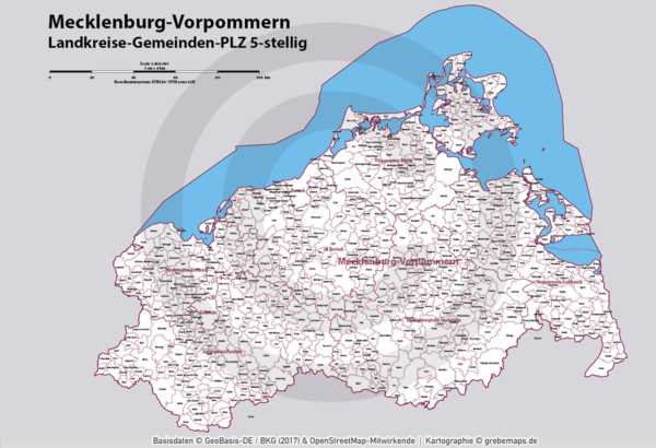 Mecklenburg-Vorpommern Vektorkarte Landkreise Gemeinden Postleitzahlen PLZ-5, Landkarte Mecklenburg-Vorpommern, Kartengrafik Mecklenburg-Vorpommern, Vektorkarte Mecklenburg-Vorpommern, vector map Mecklenburg-Vorpommern, Karte Meck-Pomm, Karte MV, Karte Postleitzahlen, AI, download, editierbar, Karte Mecklenburg-Vorpommern für Illustrator