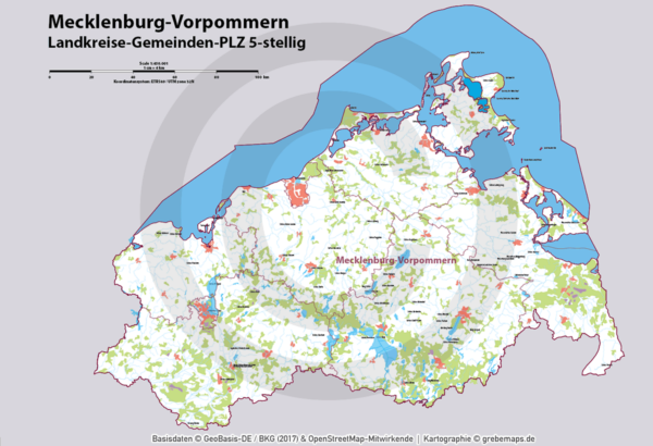 Mecklenburg-Vorpommern Vektorkarte Landkreise Gemeinden Postleitzahlen PLZ-5, Landkarte Mecklenburg-Vorpommern, Kartengrafik Mecklenburg-Vorpommern, Vektorkarte Mecklenburg-Vorpommern, vector map Mecklenburg-Vorpommern, Karte Meck-Pomm, Karte MV, Karte Postleitzahlen, AI, download, editierbar, Karte Mecklenburg-Vorpommern für Illustrator