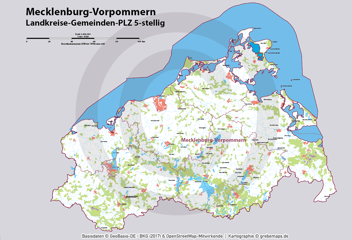 Mecklenburg-Vorpommern Vektorkarte Landkreise Gemeinden Postleitzahlen PLZ-5, Landkarte Mecklenburg-Vorpommern, Kartengrafik Mecklenburg-Vorpommern, Vektorkarte Mecklenburg-Vorpommern, vector map Mecklenburg-Vorpommern, Karte Meck-Pomm, Karte MV, Karte Postleitzahlen, AI, download, editierbar, Karte Mecklenburg-Vorpommern für Illustrator