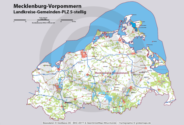 Mecklenburg-Vorpommern Vektorkarte Landkreise Gemeinden Postleitzahlen PLZ-5, Landkarte Mecklenburg-Vorpommern, Kartengrafik Mecklenburg-Vorpommern, Vektorkarte Mecklenburg-Vorpommern, vector map Mecklenburg-Vorpommern, Karte Meck-Pomm, Karte MV, Karte Postleitzahlen, AI, download, editierbar, Karte Mecklenburg-Vorpommern für Illustrator