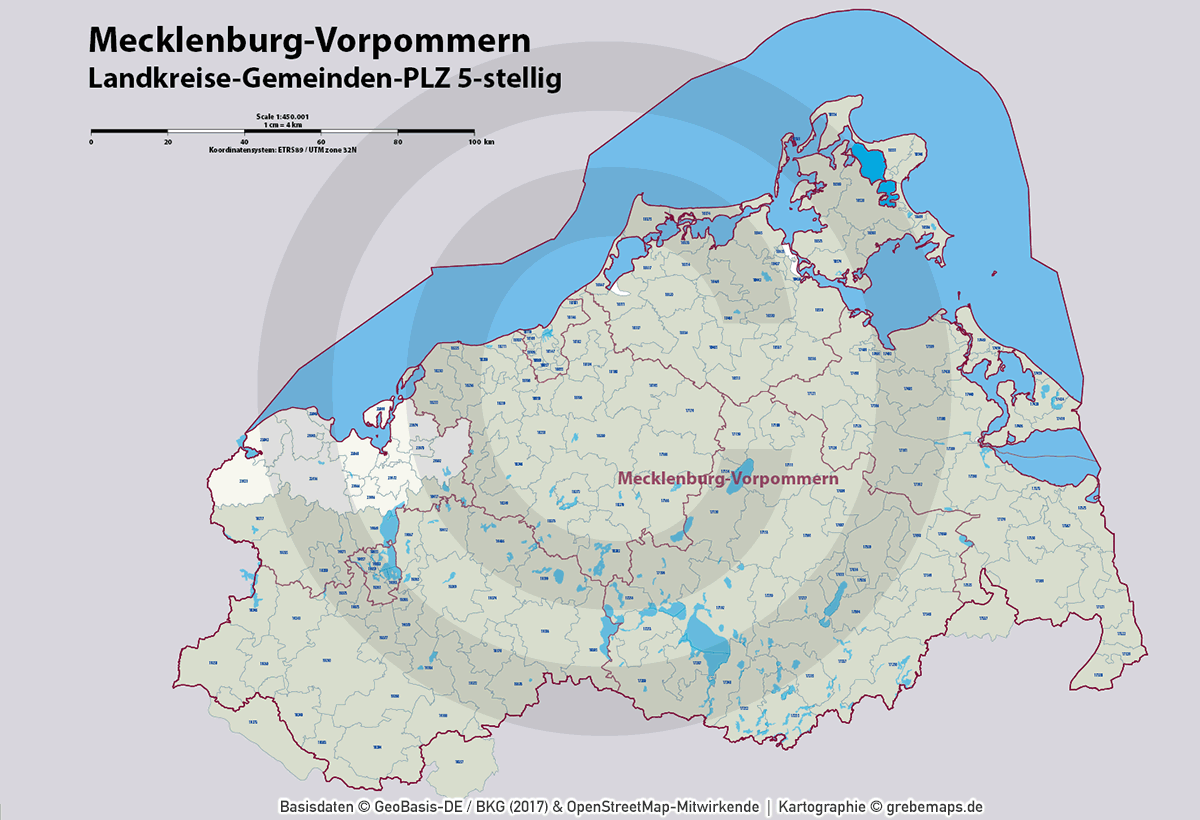 Mecklenburg-Vorpommern Vektorkarte Landkreise Gemeinden Postleitzahlen PLZ-5, Landkarte Mecklenburg-Vorpommern, Kartengrafik Mecklenburg-Vorpommern, Vektorkarte Mecklenburg-Vorpommern, vector map Mecklenburg-Vorpommern, Karte Meck-Pomm, Karte MV, Karte Postleitzahlen, AI, download, editierbar, Karte Mecklenburg-Vorpommern für Illustrator