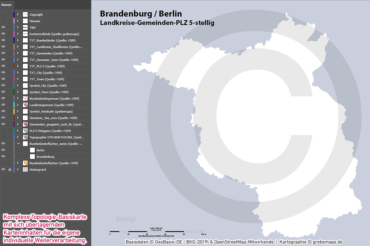 Brandenburg Berlin Vektorkarte Landkreise Gemeinden Postleitzahlen PLZ-5 (2020/21) [Digital] – Bild 8