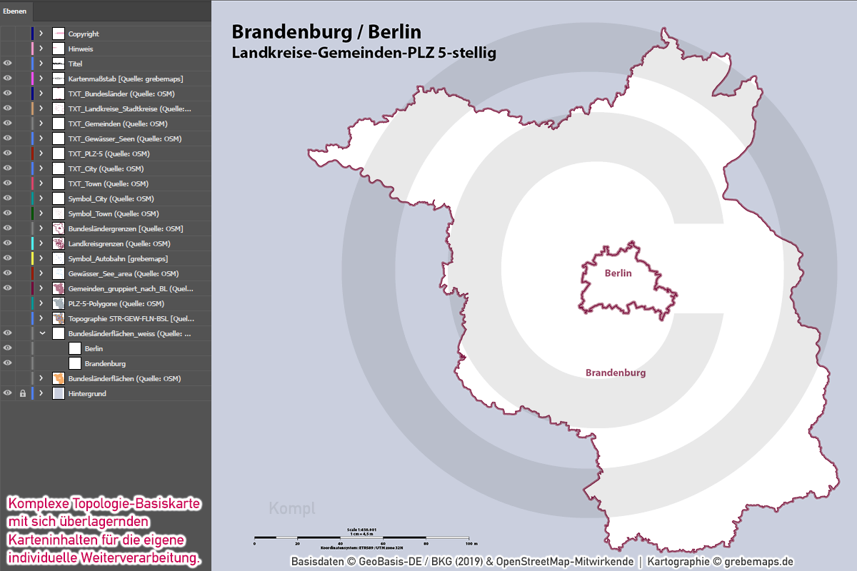 Brandenburg Berlin Vektorkarte Landkreise Gemeinden Postleitzahlen PLZ-5 (2020/21) [Digital] – Bild 10