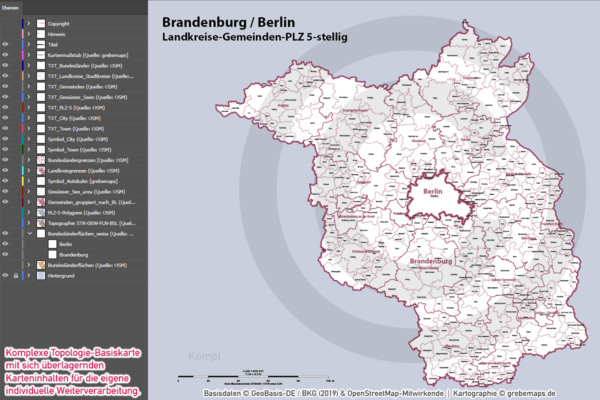 Brandenburg Berlin Vektorkarte Landkreise Gemeinden Postleitzahlen PLZ-5, Landkarte Brandenburg Berlin, Kartengrafik Brandenburg Berlin, vector map Brandenburg Berlin, Vektorkarte Brandenburg Berlin, AI, download, editierbar, Karte Brandenburg Berlin für Illustrator, Karte Postleitzahlen Brandenburg Berlin, Karte PLZ 5-stellig Brandenburg Berlin