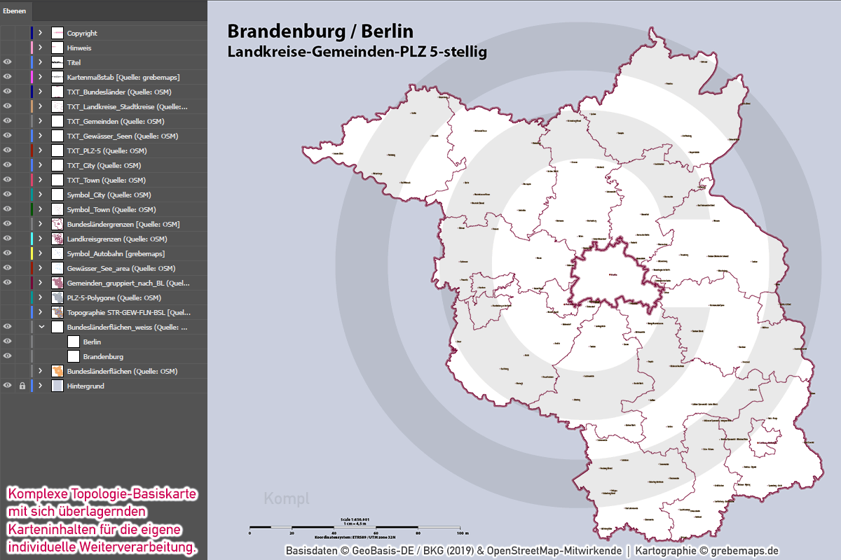 Brandenburg Berlin Vektorkarte Landkreise Gemeinden Postleitzahlen PLZ-5 (2020/21) [Digital] – Bild 15