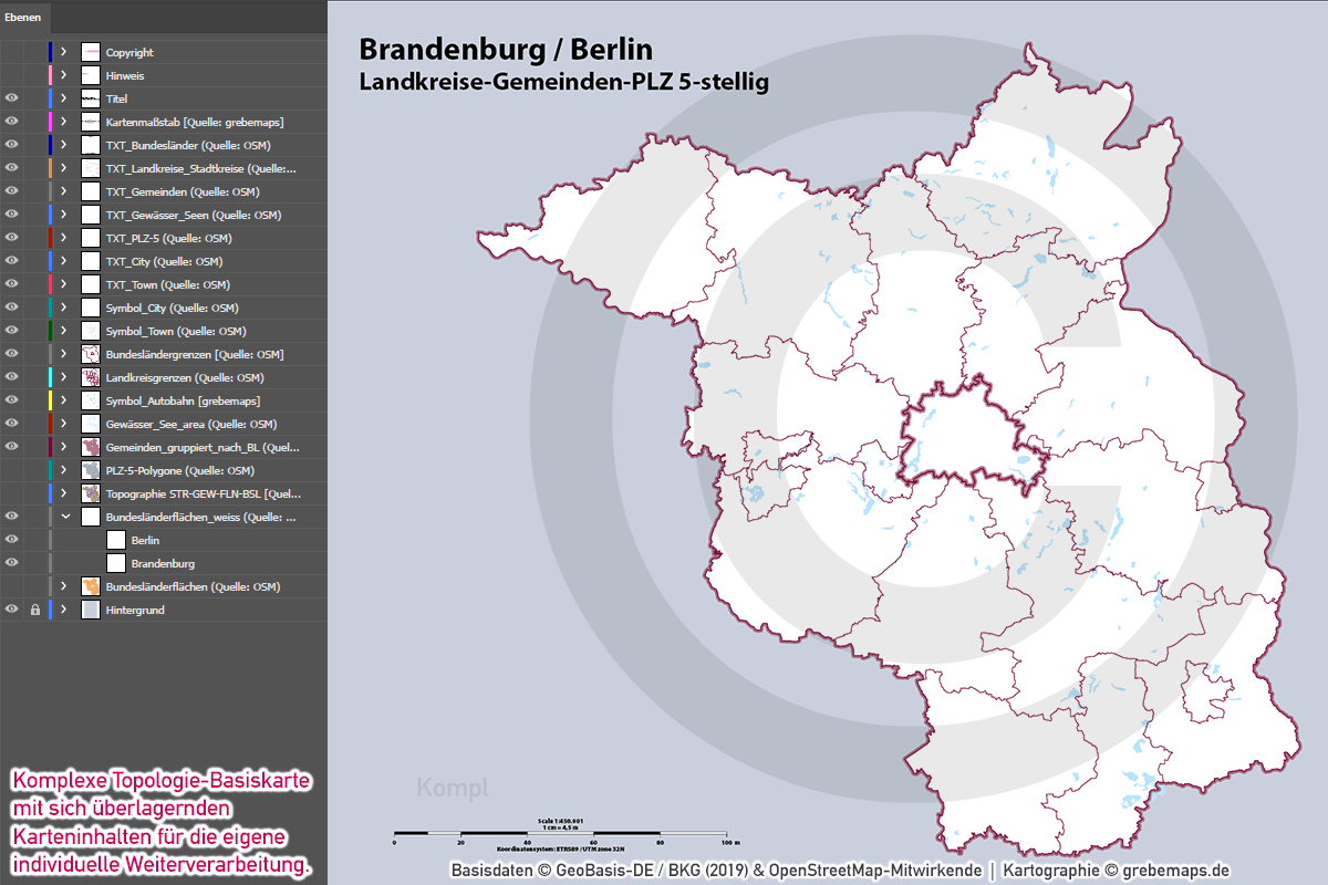 Brandenburg Berlin Vektorkarte Landkreise Gemeinden Postleitzahlen PLZ-5 (2020/21) [Digital] – Bild 16