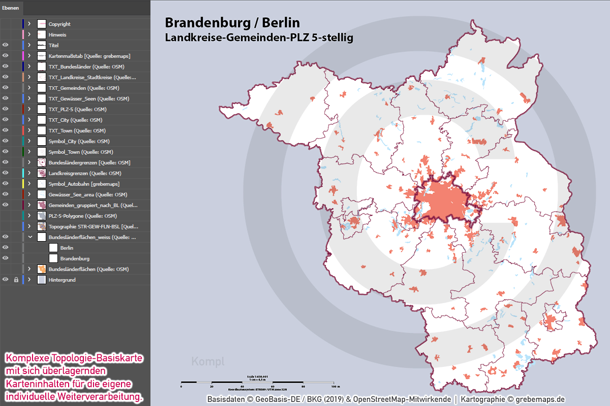 Brandenburg Berlin Vektorkarte Landkreise Gemeinden Postleitzahlen PLZ-5 (2020/21) [Digital] – Bild 19