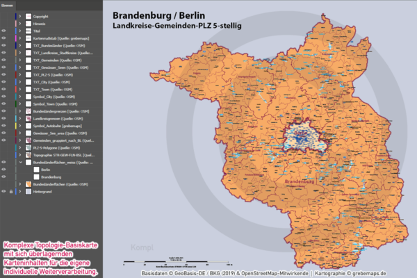 Brandenburg Berlin Vektorkarte Landkreise Gemeinden Postleitzahlen PLZ-5, Landkarte Brandenburg Berlin, Kartengrafik Brandenburg Berlin, vector map Brandenburg Berlin, Vektorkarte Brandenburg Berlin, AI, download, editierbar, Karte Brandenburg Berlin für Illustrator, Karte Postleitzahlen Brandenburg Berlin, Karte PLZ 5-stellig Brandenburg Berlin