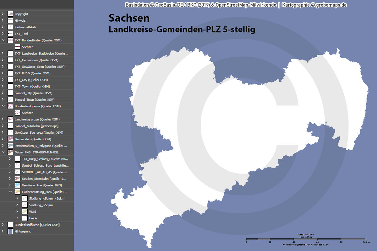 Sachsen Vektorkarte Landkreise Gemeinden Postleitzahlen PLZ-5 (2020/21) [Digital] – Bild 6