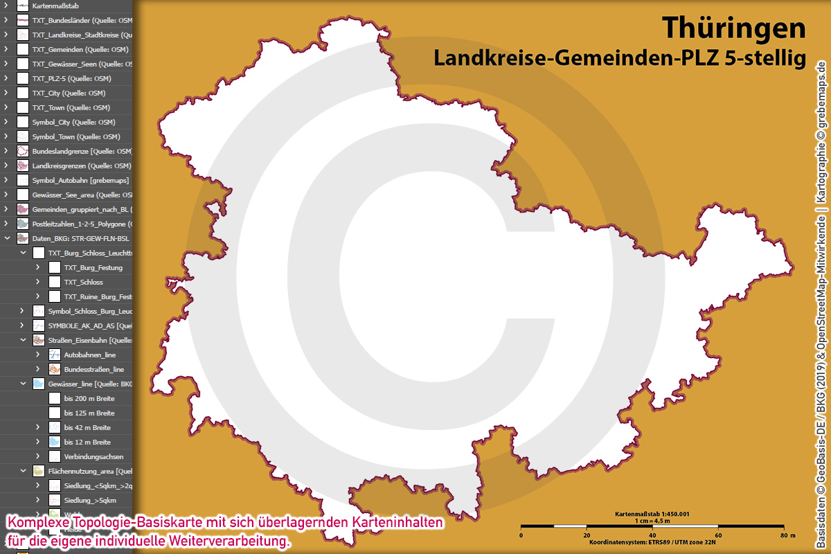 Thüringen Vektorkarte Landkreise Gemeinden Postleitzahlen PLZ-5 (2020/21) [Digital] – Bild 6