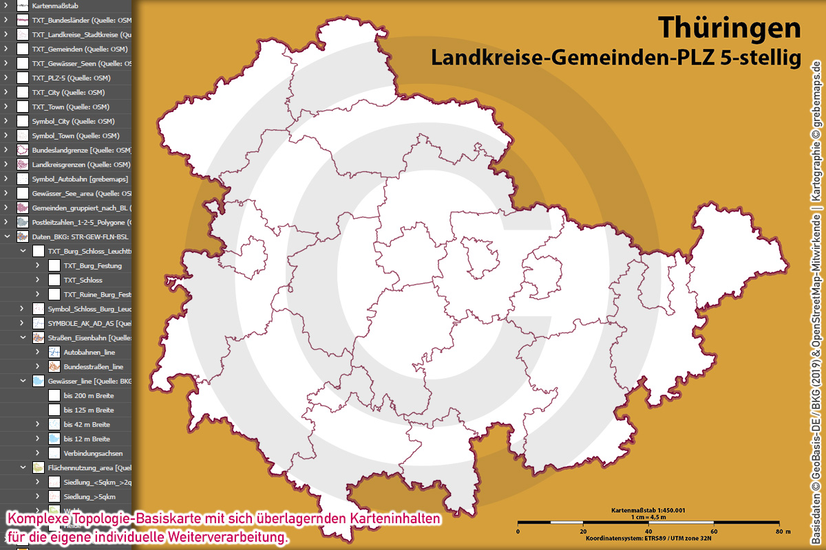 Thüringen Vektorkarte Landkreise Gemeinden Postleitzahlen PLZ-5 (2020/21) [Digital] – Bild 7
