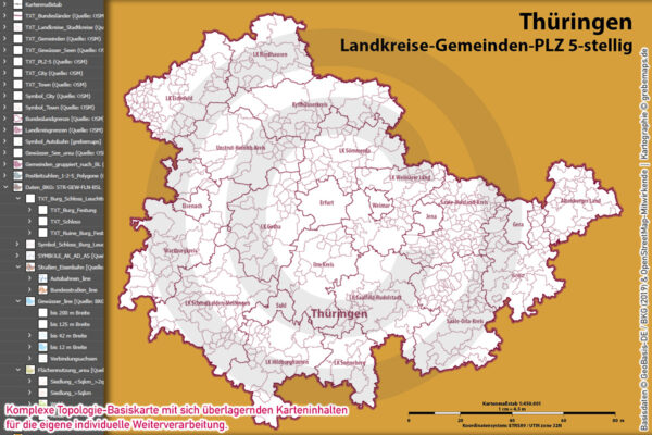 Thüringen Vektorkarte Landkreise Gemeinden Postleitzahlen PLZ-5, Karte Postleitzahlen Thüringen, Karte Gemeinden Thüringen, Karte Landkreise Thüringen, Karte PLZ-5 Thüringen, vector map Thüringen, Kartengrafik Thüringen, Vektorgrafik Thüringen, Vektorkarte Thüringen Ai, Landkarte Thüringen, Karte Thüringen für Illustrator Ai, download, editierbar