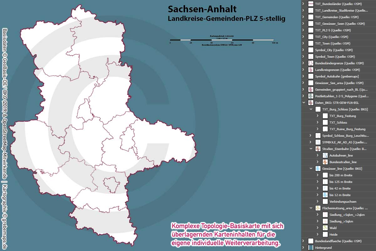 Sachsen-Anhalt Vektorkarte Landkreise Gemeinden Postleitzahlen PLZ-5 (2020/21) [Digital] – Bild 6