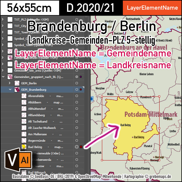 Brandenburg Berlin Vektorkarte Landkreise Gemeinden Postleitzahlen PLZ-5, Landkarte Brandenburg Berlin, Kartengrafik Brandenburg Berlin, vector map Brandenburg Berlin, Vektorkarte Brandenburg Berlin, AI, download, editierbar, Karte Brandenburg Berlin für Illustrator, Karte Postleitzahlen Brandenburg Berlin, Karte PLZ 5-stellig Brandenburg Berlin