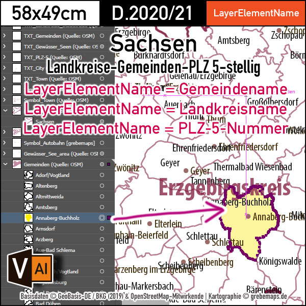 Sachsen Vektorkarte Landkreise Gemeinden Postleitzahlen PLZ-5, Karte PLZ Sachsen, Karte Gemeinden Sachsen, Karte Landkreise Sachsen, PLZ-Karte Sachsen, Postleizahlenkarte Sachsen, Karte Postleitzahlen 5-stellig Sachsen, vector map Sachsen, Vektorgrafik Sachsen, Karte Sachsen für Illustrator Ai, download, editierbar, Landkarte Sachsen, Basiskarte Sachsen