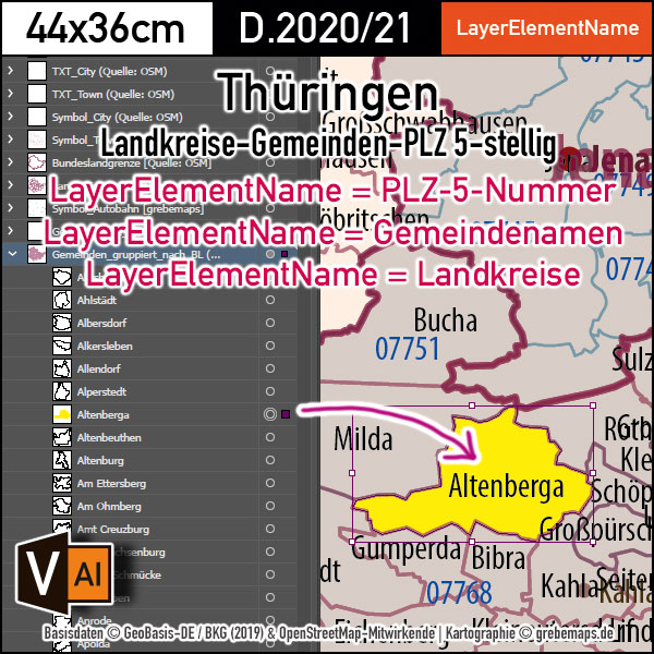 Thüringen Vektorkarte Landkreise Gemeinden Postleitzahlen PLZ-5, Karte Postleitzahlen Thüringen, Karte Gemeinden Thüringen, Karte Landkreise Thüringen, Karte PLZ-5 Thüringen, vector map Thüringen, Kartengrafik Thüringen, Vektorgrafik Thüringen, Vektorkarte Thüringen Ai, Landkarte Thüringen, Karte Thüringen für Illustrator Ai, download, editierbar