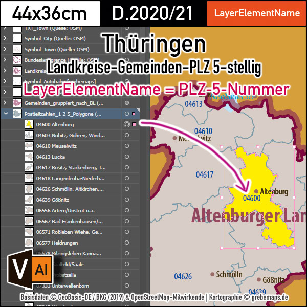 Thüringen Vektorkarte Landkreise Gemeinden Postleitzahlen PLZ-5, Karte Postleitzahlen Thüringen, Karte Gemeinden Thüringen, Karte Landkreise Thüringen, Karte PLZ-5 Thüringen, vector map Thüringen, Kartengrafik Thüringen, Vektorgrafik Thüringen, Vektorkarte Thüringen Ai, Landkarte Thüringen, Karte Thüringen für Illustrator Ai, download, editierbar