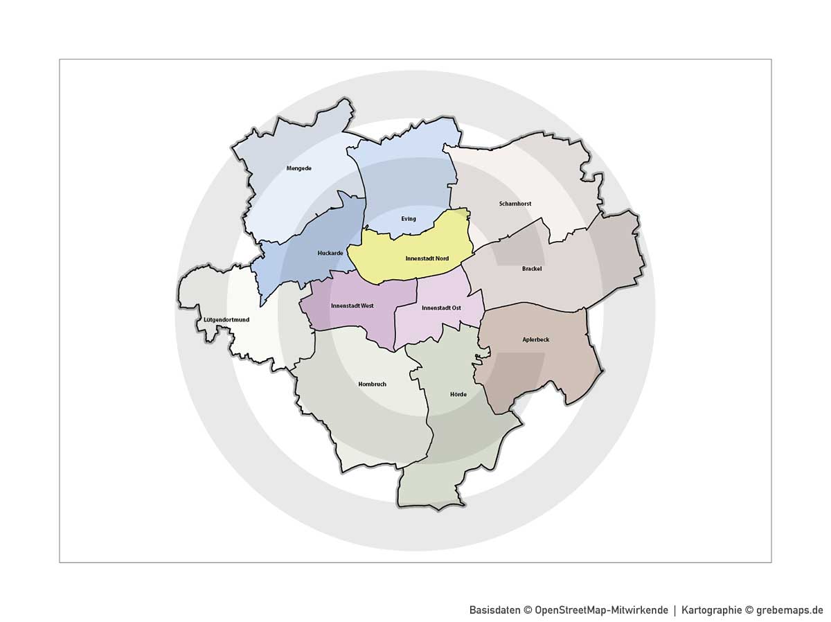Dortmund Vertriebskarte Postleitzahlen PLZ-5 Stadtbezirke Stadtteilnamen Vektorkarte [Digital] – Bild 8