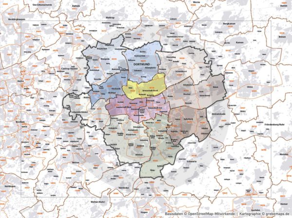 Dortmund Vertriebskarte Postleitzahlen PLZ-5 Stadtbezirke Stadtteilnamen Vektorkarte, Karte Dortmund PLZ, PLZ-Karte Dortmund, Stadtplan Dortmund PLZ, Stadtkarte Dortmund PLZ, PLZ 5-stellig Dortmund Vektorkarte, Vektorgrafik Dortmund, Kartengrafik Dortmund, Karte Dortmund AI, download, AI-Datei, Karte Dortmund für Illustrator