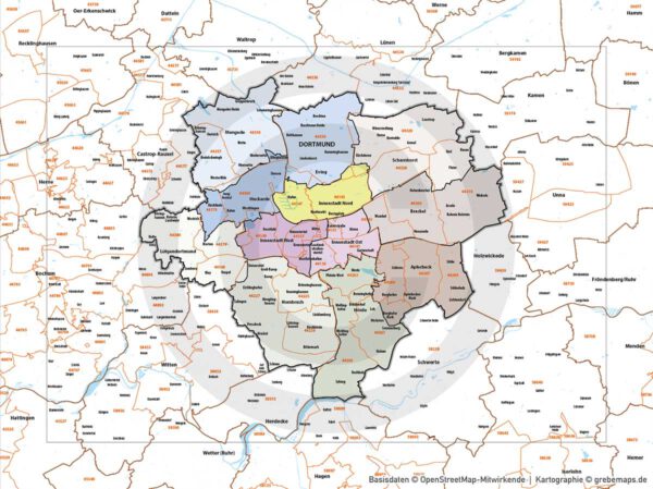 Dortmund Vertriebskarte Postleitzahlen PLZ-5 Stadtbezirke Stadtteilnamen Vektorkarte, Karte Dortmund PLZ, PLZ-Karte Dortmund, Stadtplan Dortmund PLZ, Stadtkarte Dortmund PLZ, PLZ 5-stellig Dortmund Vektorkarte, Vektorgrafik Dortmund, Kartengrafik Dortmund, Karte Dortmund AI, download, AI-Datei, Karte Dortmund für Illustrator