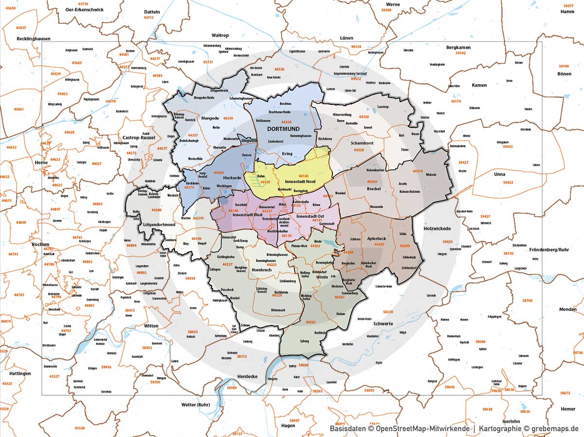 Dortmund Vertriebskarte Postleitzahlen PLZ-5 Stadtbezirke Stadtteilnamen Vektorkarte, Karte Dortmund PLZ, PLZ-Karte Dortmund, Stadtplan Dortmund PLZ, Stadtkarte Dortmund PLZ, PLZ 5-stellig Dortmund Vektorkarte, Vektorgrafik Dortmund, Kartengrafik Dortmund, Karte Dortmund AI, download, AI-Datei, Karte Dortmund für Illustrator