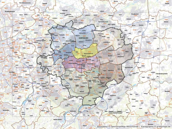 Dortmund Vertriebskarte Postleitzahlen PLZ-5 Stadtbezirke Stadtteilnamen Vektorkarte, Karte Dortmund PLZ, PLZ-Karte Dortmund, Stadtplan Dortmund PLZ, Stadtkarte Dortmund PLZ, PLZ 5-stellig Dortmund Vektorkarte, Vektorgrafik Dortmund, Kartengrafik Dortmund, Karte Dortmund AI, download, AI-Datei, Karte Dortmund für Illustrator