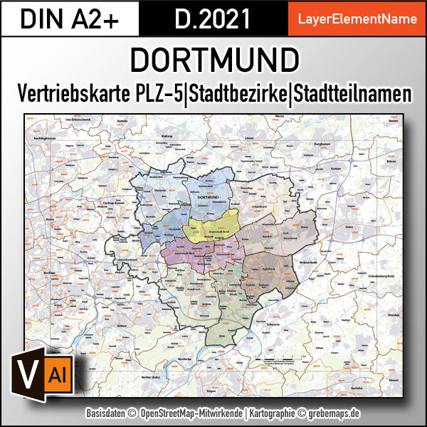 Dortmund Vertriebskarte Postleitzahlen PLZ-5 Stadtbezirke Stadtteilnamen Vektorkarte, Karte Dortmund PLZ, PLZ-Karte Dortmund, Stadtplan Dortmund PLZ, Stadtkarte Dortmund PLZ, PLZ 5-stellig Dortmund Vektorkarte, Vektorgrafik Dortmund, Kartengrafik Dortmund, Karte Dortmund AI, download, AI-Datei, Karte Dortmund für Illustrator