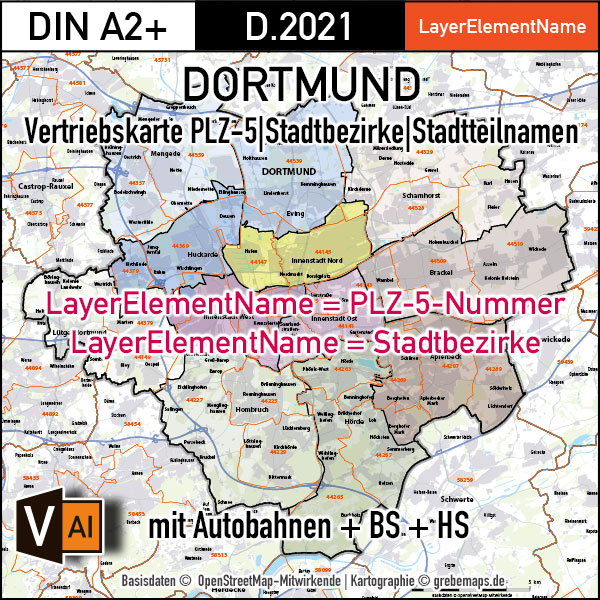Dortmund Vertriebskarte Postleitzahlen PLZ-5 Stadtbezirke Stadtteilnamen Vektorkarte, Karte Dortmund PLZ, PLZ-Karte Dortmund, Stadtplan Dortmund PLZ, Stadtkarte Dortmund PLZ, PLZ 5-stellig Dortmund Vektorkarte, Vektorgrafik Dortmund, Kartengrafik Dortmund, Karte Dortmund AI, download, AI-Datei, Karte Dortmund für Illustrator