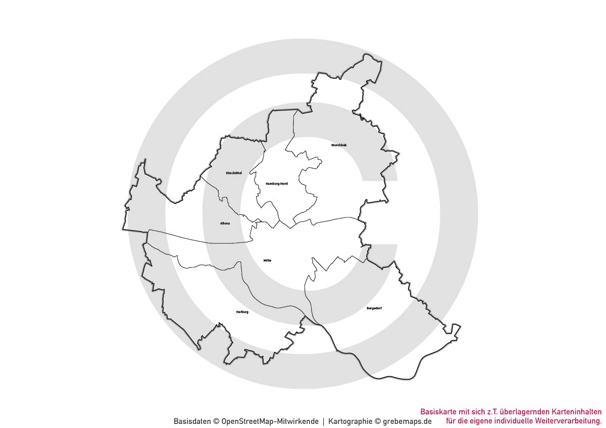 Hamburg und Umgebung Vertriebskarte Postleitzahlen PLZ-5 Stadtbezirke Stadtteile HH-Gebäude Vektorkarte [Digital] – Bild 14