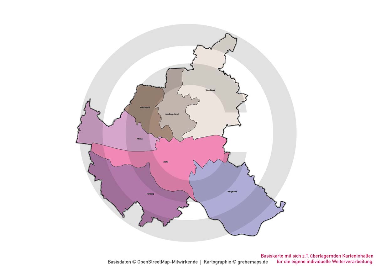 Hamburg und Umgebung Vertriebskarte Postleitzahlen PLZ-5 Stadtbezirke Stadtteile HH-Gebäude Vektorkarte [Digital] – Bild 15