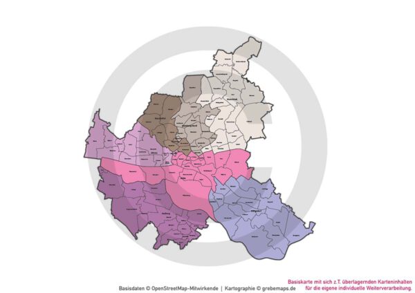 Hamburg und Umgebung Vertriebskarte Postleitzahlen PLZ-5 Stadtbezirke Stadtteile HH-Gebäude Vektorkarte