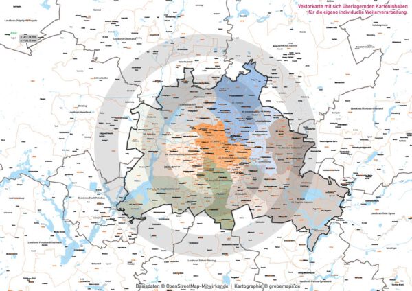 Berlin und Umgebung Vertriebskarte Postleitzahlen PLZ-5 Stadtbezirke Stadtteile Vektorkarte, vector map berlin, plz-karte berlin, karte plz berlin, karte berlin stadtteile, karte berlin vektor, karte berlin für illustrator, stadtplan berlin stadtteile, stadtplan berlin plz, karte berlin ai, vector map berlin, vektorgrafik, vektorkarte, kartengrafik, illustrator ai, editierbar, download