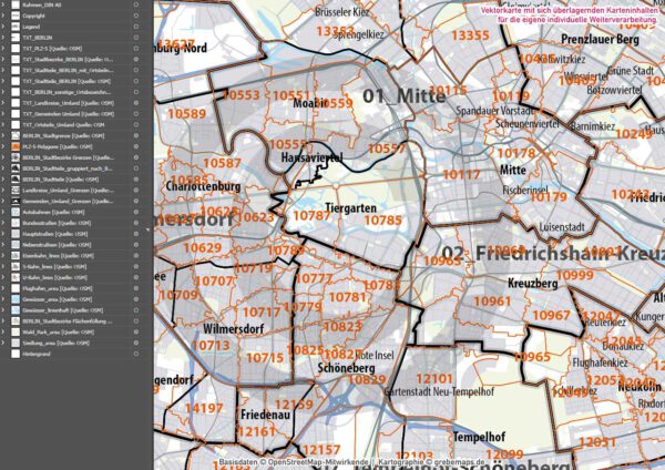 Berlin und Umgebung Vertriebskarte Postleitzahlen PLZ-5 Stadtbezirke Stadtteile Vektorkarte, vector map berlin, plz-karte berlin, karte plz berlin, karte berlin stadtteile, karte berlin vektor, karte berlin für illustrator, stadtplan berlin stadtteile, stadtplan berlin plz, karte berlin ai, vector map berlin, vektorgrafik, vektorkarte, kartengrafik, illustrator ai, editierbar, download