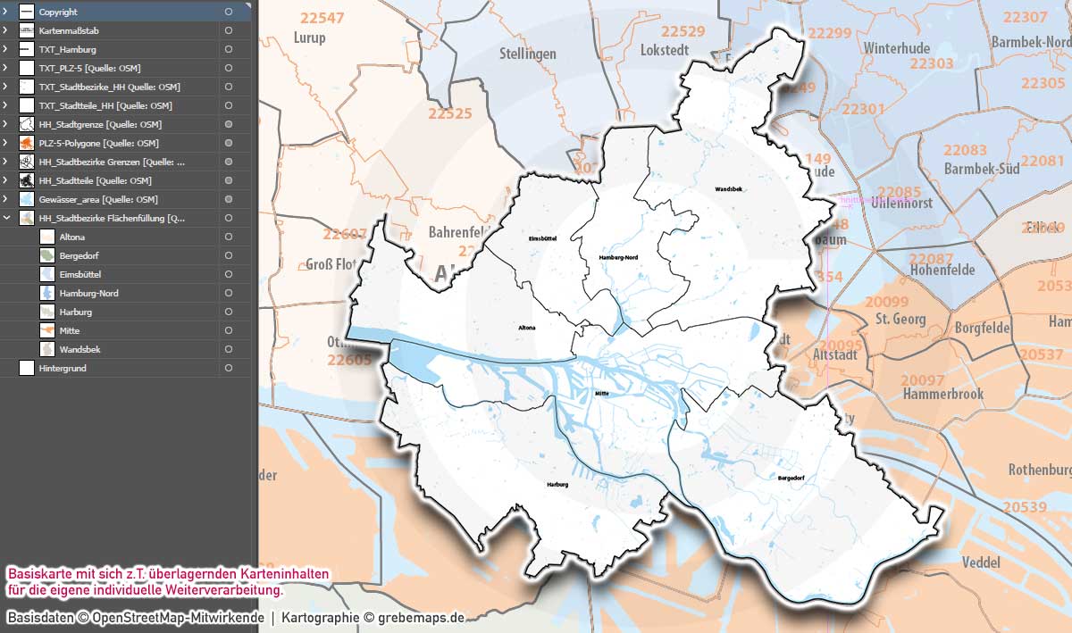 Hamburg Basiskarte Postleitzahlen PLZ-5 Stadtbezirke Stadtteile Vektorkarte, Karte Hamburg PLZ 5-stellig, Postleitzahlenkarte Hamburg, vector map hamburg stadtteile, Vektorkarte Hamburg PLZ, Karte Hamburg für Illustrator, Stadtplan Hamburg Stadtteile, Landkarte Hamburg Stadtteile, Kartengrafik Hamburg, Vektorgrafik Hamburg, AI-Datei, download, ebenen-separiert, editierbar, Karte Hamburg PLZ für Illustrator AI