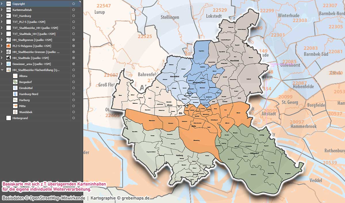 Hamburg Basiskarte Postleitzahlen PLZ-5 Stadtbezirke Stadtteile Vektorkarte, Karte Hamburg PLZ 5-stellig, Postleitzahlenkarte Hamburg, vector map hamburg stadtteile, Vektorkarte Hamburg PLZ, Karte Hamburg für Illustrator, Stadtplan Hamburg Stadtteile, Landkarte Hamburg Stadtteile, Kartengrafik Hamburg, Vektorgrafik Hamburg, AI-Datei, download, ebenen-separiert, editierbar, Karte Hamburg PLZ für Illustrator AI