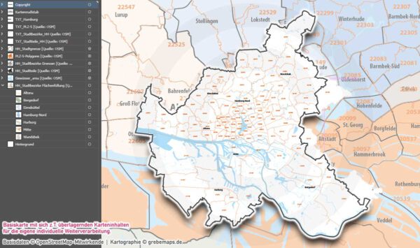 Hamburg Basiskarte Postleitzahlen PLZ-5 Stadtbezirke Stadtteile Vektorkarte, Karte Hamburg PLZ 5-stellig, Postleitzahlenkarte Hamburg, vector map hamburg stadtteile, Vektorkarte Hamburg PLZ, Karte Hamburg für Illustrator, Stadtplan Hamburg Stadtteile, Landkarte Hamburg Stadtteile, Kartengrafik Hamburg, Vektorgrafik Hamburg, AI-Datei, download, ebenen-separiert, editierbar, Karte Hamburg PLZ für Illustrator AI