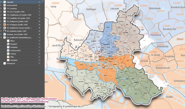 Hamburg Basiskarte Postleitzahlen PLZ-5 Stadtbezirke Stadtteile Vektorkarte, Karte Hamburg PLZ 5-stellig, Postleitzahlenkarte Hamburg, vector map hamburg stadtteile, Vektorkarte Hamburg PLZ, Karte Hamburg für Illustrator, Stadtplan Hamburg Stadtteile, Landkarte Hamburg Stadtteile, Kartengrafik Hamburg, Vektorgrafik Hamburg, AI-Datei, download, ebenen-separiert, editierbar, Karte Hamburg PLZ für Illustrator AI